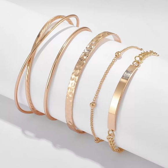 Hand Crafted Jewelry - Fashionable Gold Plated Bracelet Bangle 5 Pieces